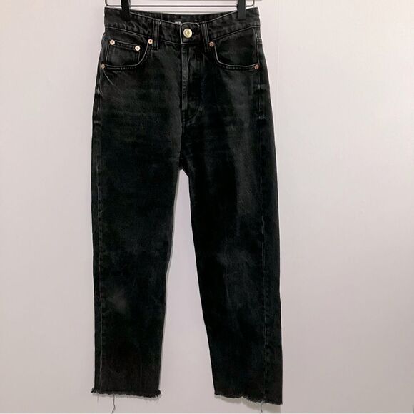 Zara Denim - Zara Jeans Women Size 4 Black Ankle Fray Straight Leg High Rise